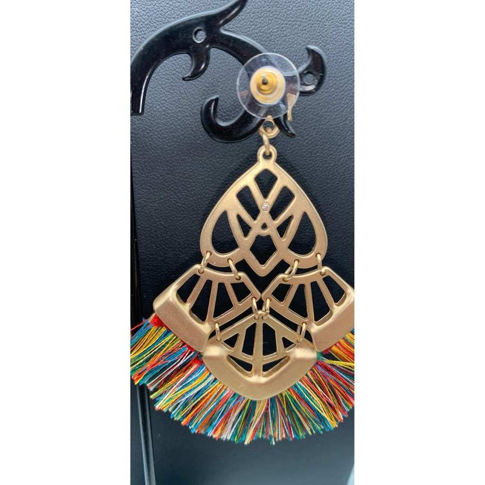 Stella & Dot Alexandria Multi Color Tassel Chandelier Dangle Earrings - Picture 5 of 5
